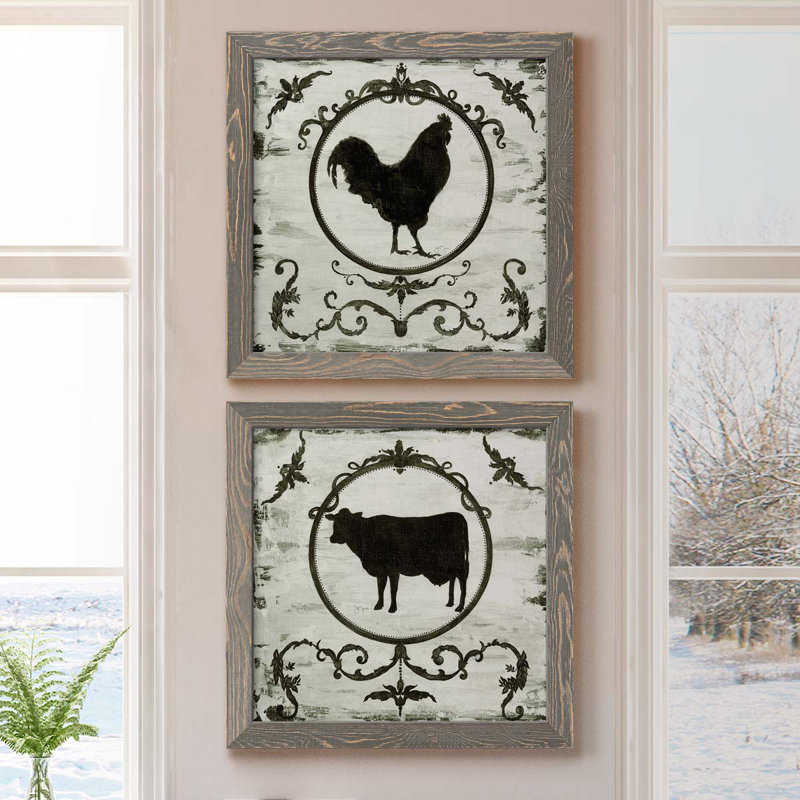 " Berkshire Rooster " 2 - Pieces, 17" H x 17" W x 1" D, Grey