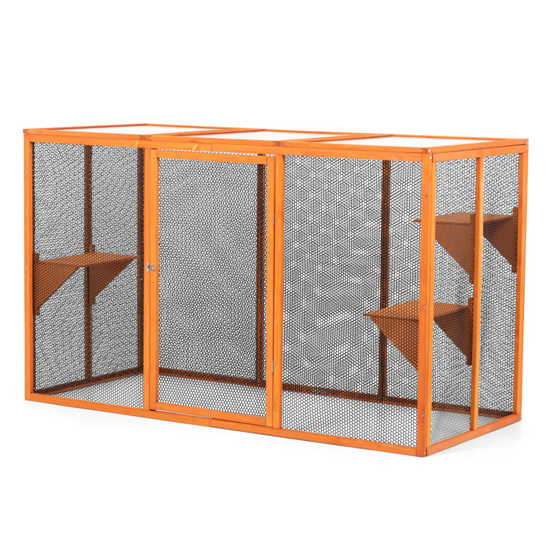 Enclos pour chat imperméable avec 3 plateformes à sauter - Habitat orange et planches à sauter