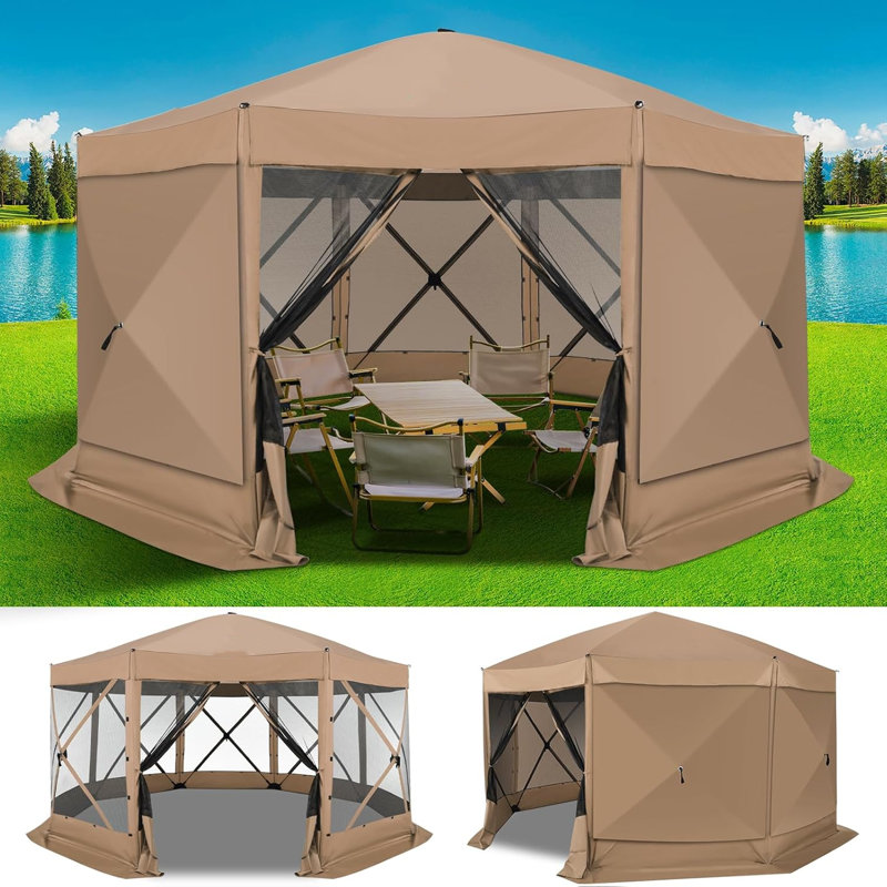 15x15ft Pop Up Gazebo Screen Tent Screen House for Camping, 15x15 Screen Room with Mosquito Netting, Hub Tent Instant Screened Canopy with Carrying Bag and Ground Stakes