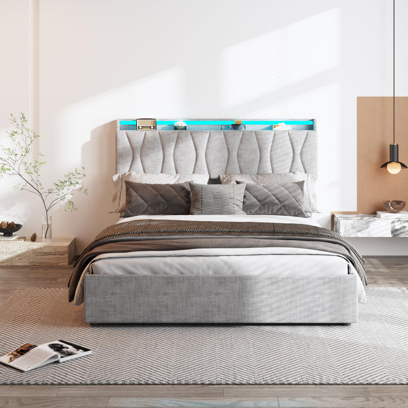 Lit plateforme tapissier Kamdin, Grand, gris