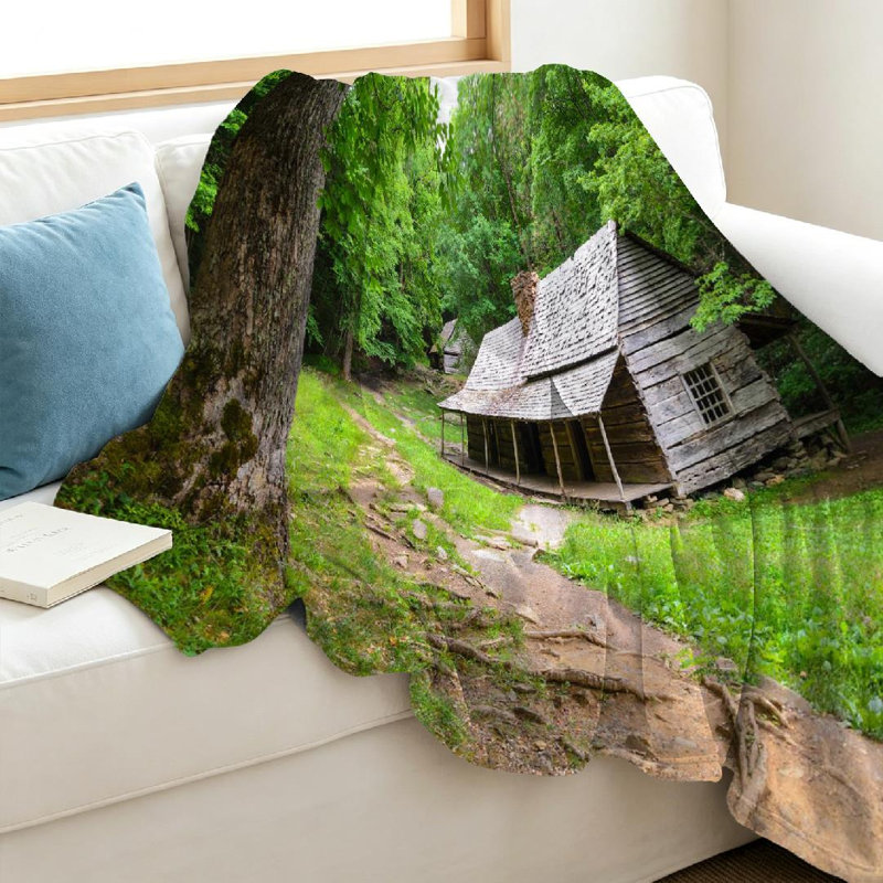 Jeté en molleton transparent ultra doux, imprimé Cabin Great Mountains, Throw 40" x 50"
