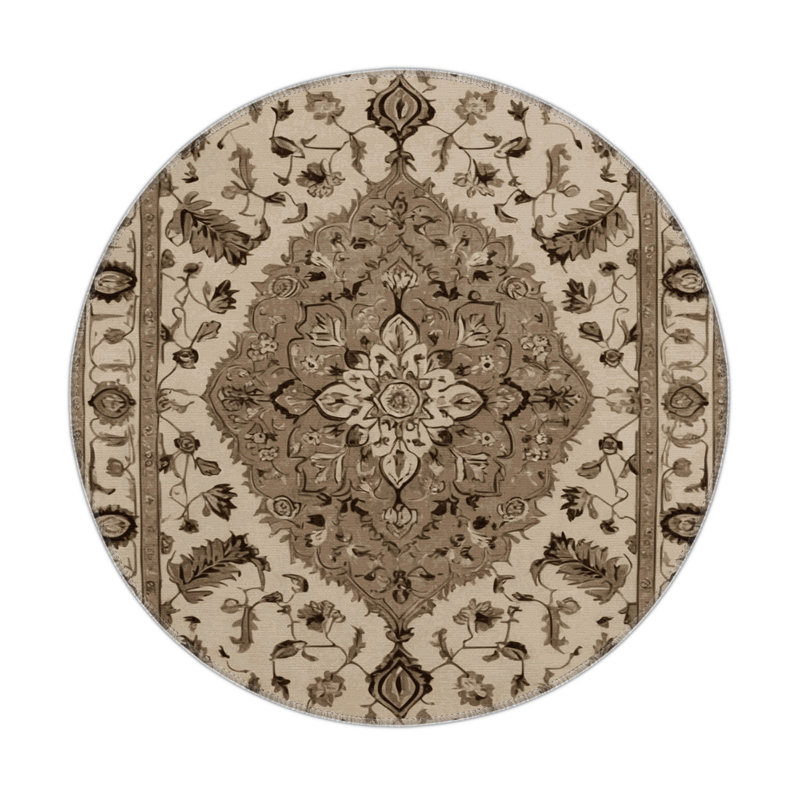 Tabriz Brown Indoor and Outdoor Area Rug, Round 5'