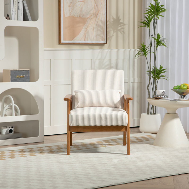 Accent Chairs Set Of 2 With Side Table, Beige Corduroy