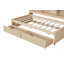 Structure de lit simple avec tablettes latérales, deux tiroirs et port USB intégré