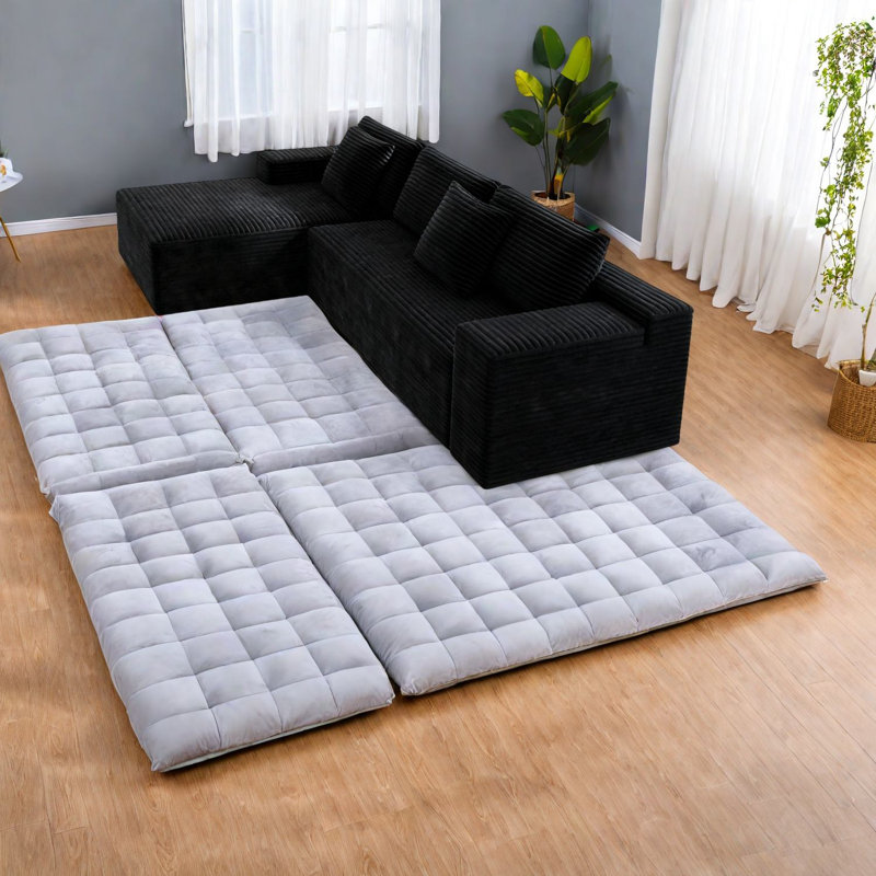 Canapé modulaire luxueux, velours côtelé moelleux pour salon moderne, sans assemblage
