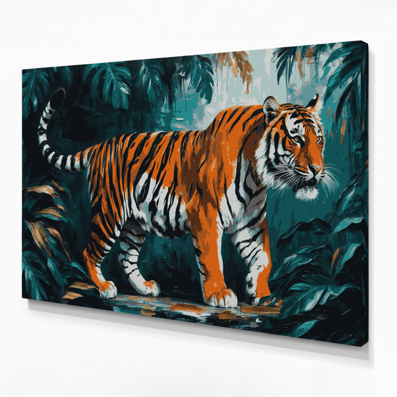 Big Cats Malayan Tiger Blue Canvas Wall Art, 11" H x 14" W
