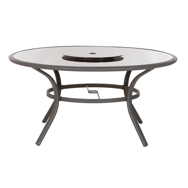 Round Glass Outdoor with Umbrella Hole Dining Table - 150 cm W 150 cm D