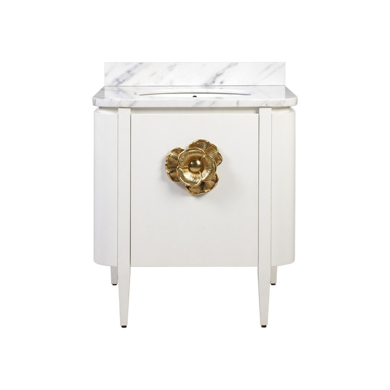 Briallen 30" Freestanding Standard Single Bathroom Vanity with Top, Cerused White, Antique Brass