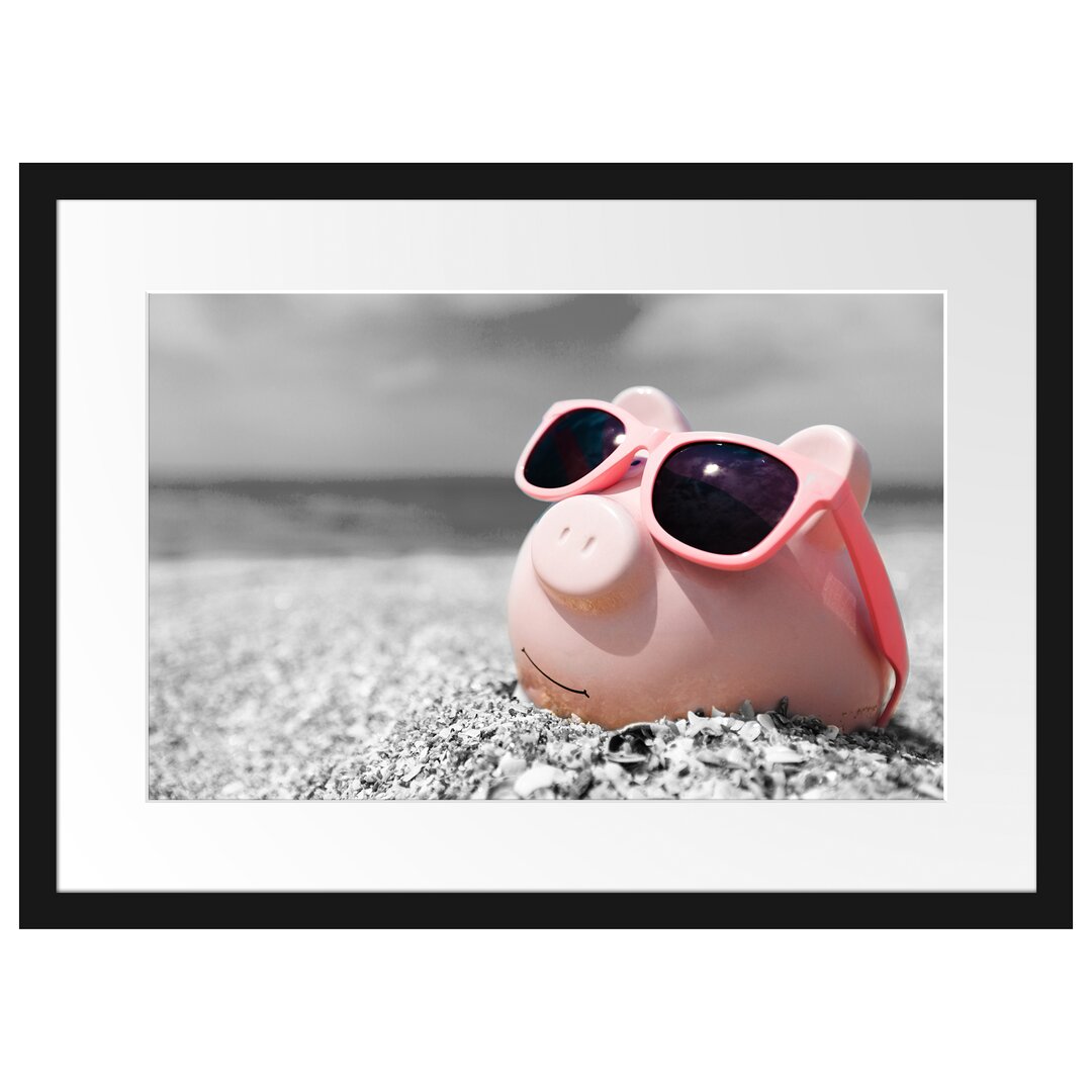 Gerahmtes Poster Sparschwein Sonnenbrille