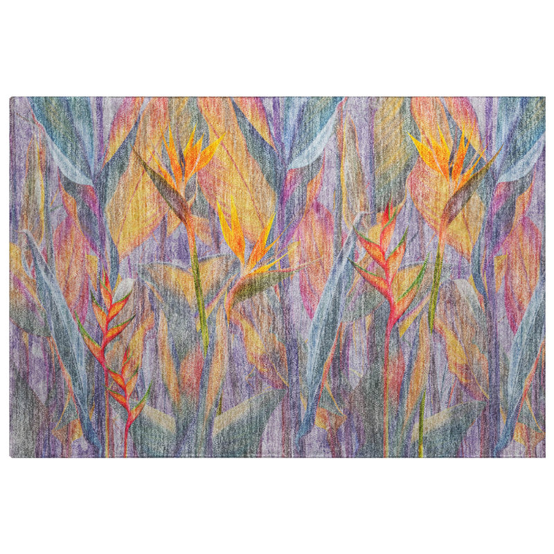Premium Machine Washable Dream Shag ADS209 Birds of Paradise Rug, 1'8" x 2'6"