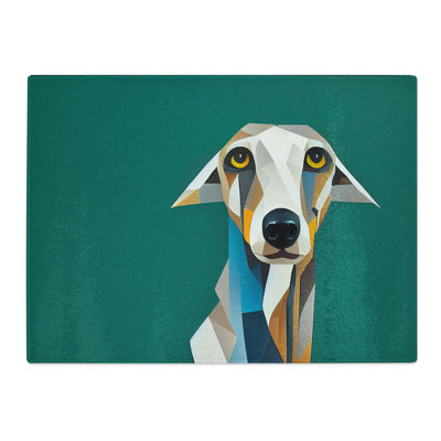 Greyhound Geometric  Glass Chopping Board