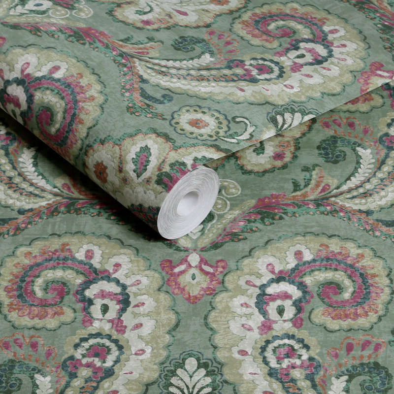 Papier peint cachemire couleur pétrole, Paisley Tapestry Petrol Wallpaper