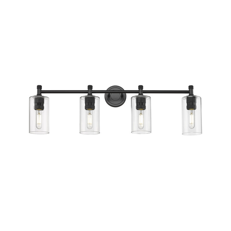 Crown Point 4 Light Wall-mounted Bath Vanity Light, Clear, Matte Black