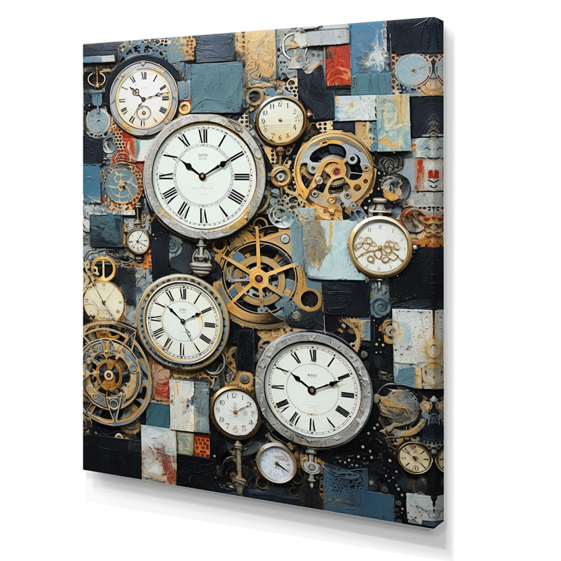 Collage horloger sur toile, H 32 po x l 24 po x P 1 po, Toile tendue