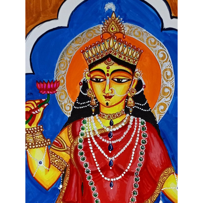 Déesse Lakshmi sur piédestal | Aquarelle sur papier | Par Soumick Das