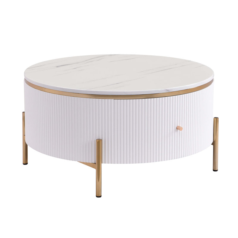 Aldwyche Coffee Table with 2 large Drawers Storage, Accent Table,Living Room Table, Off-White