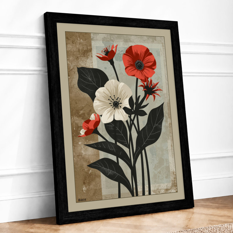 Red Poppies Study Botanical - Print, Black, A3 - 42.0 x 29.7 cm
