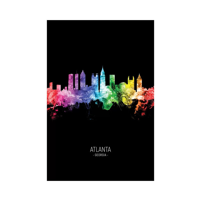 Atlanta Georgia Skyline Portrait Rainbow Black by Michael Tompsett - Wrapped Canvas Print
