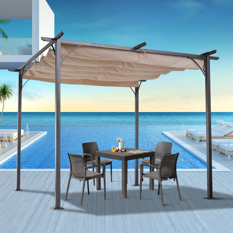 Pergola en métal Godwin, Abri de garage en plastique x P 10 po, Beige