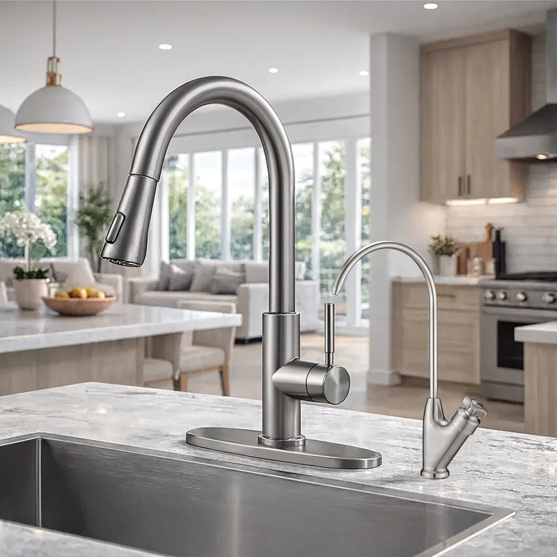 Robinet d'eau potable en acier inoxydable sans plomb avec bec pivotant sur 360 °