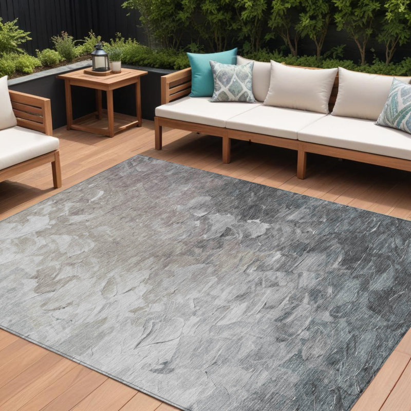 Tapis extérieur lavable abstrait taupe brun et argent 9 pi x 12 pi
