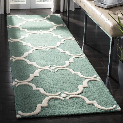 Lockeford Geometric Handmade Tufted Wool Teal/Ivory Area Rug -  Winston Porter, 025C295042B1419781EBECAB4444033F