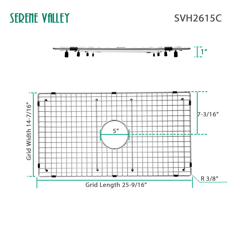 25.55-in x 14.45-in Center Drain Heavy-Duty Stainless Steel Sink Grid