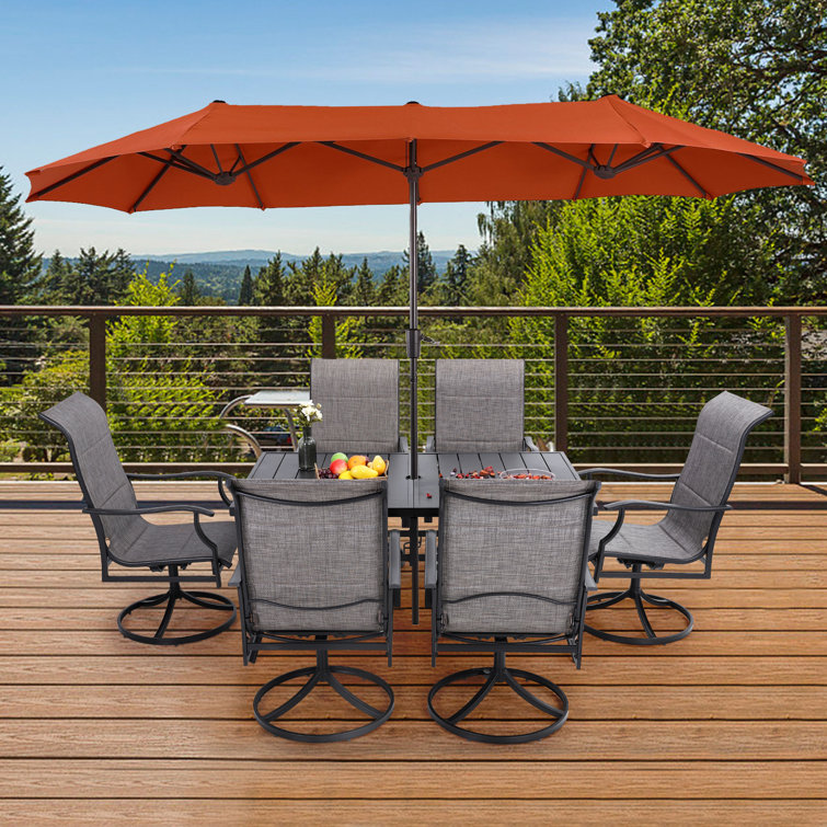 Arunasalam Rectangular 6 - Person 60'' Long Dining Set with Umbrella