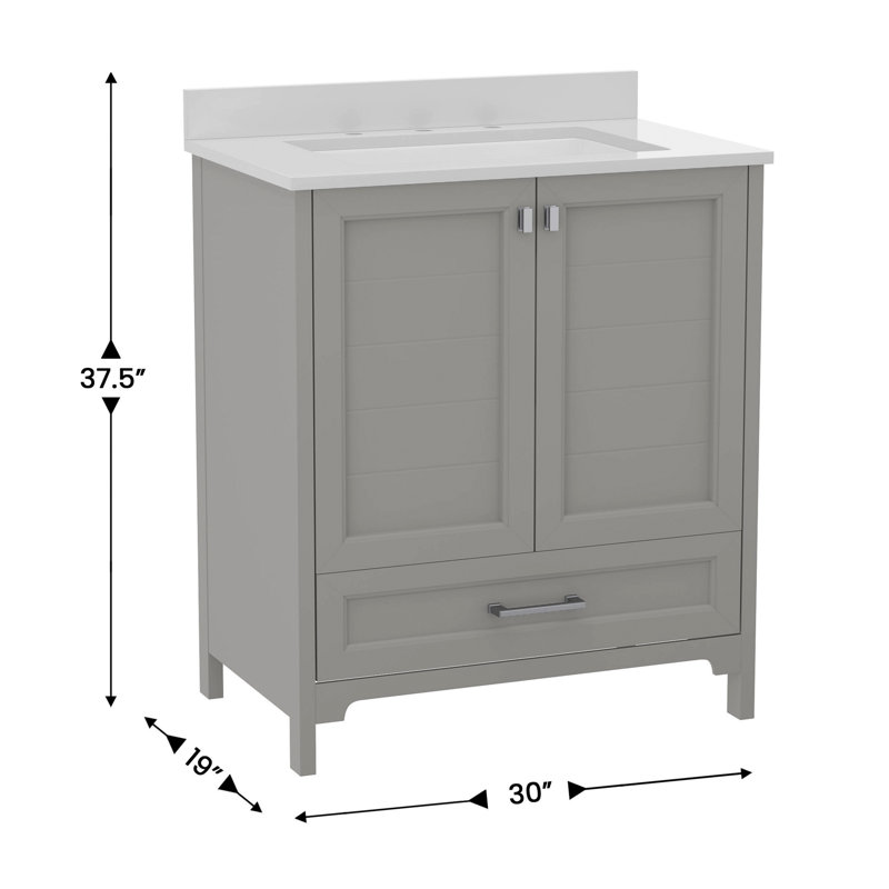 Bathroom Vanity With Undermount Sink, Cabinet, And Drawer, Nickel, Gray
