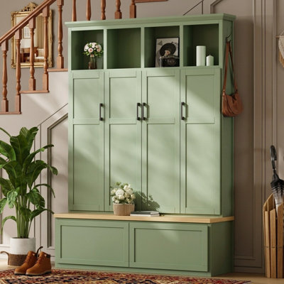 74.7" Hall Tree, Entryway Coat and Shoe Storage with Hooks & Drawers