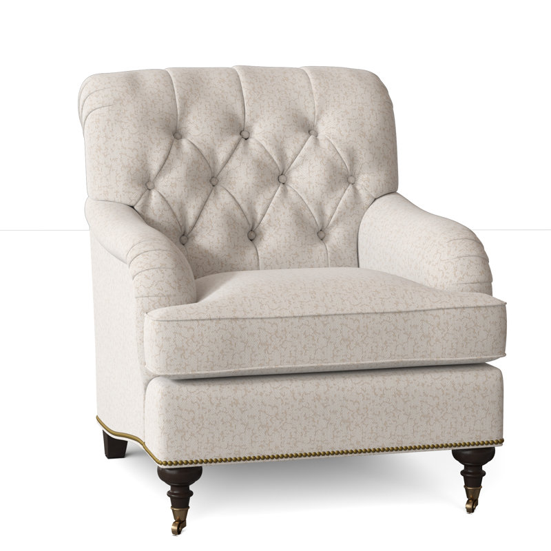 Devan Armchair, White Caps Fog, American Walnut, Antique Brass Small
