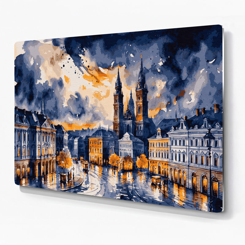 Art mural gris en cités avec villes de Vienne en Autriche, H 11 po x l 14 po