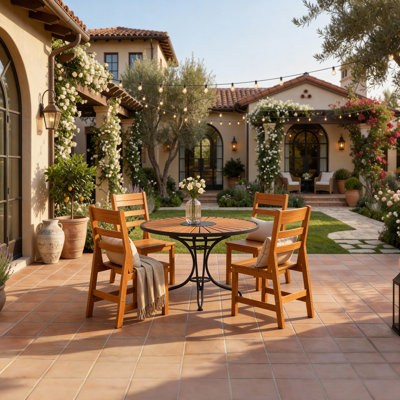 Set Of 2 All-Weather Outdoor Dining Armchairs, Teak-Look Patio Chairs With Aluminum Frame