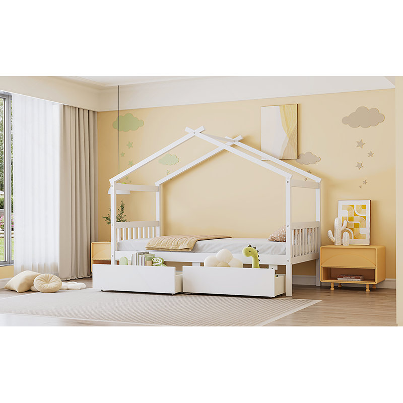 Lit en bois avec tiroirs, Lit simple, White