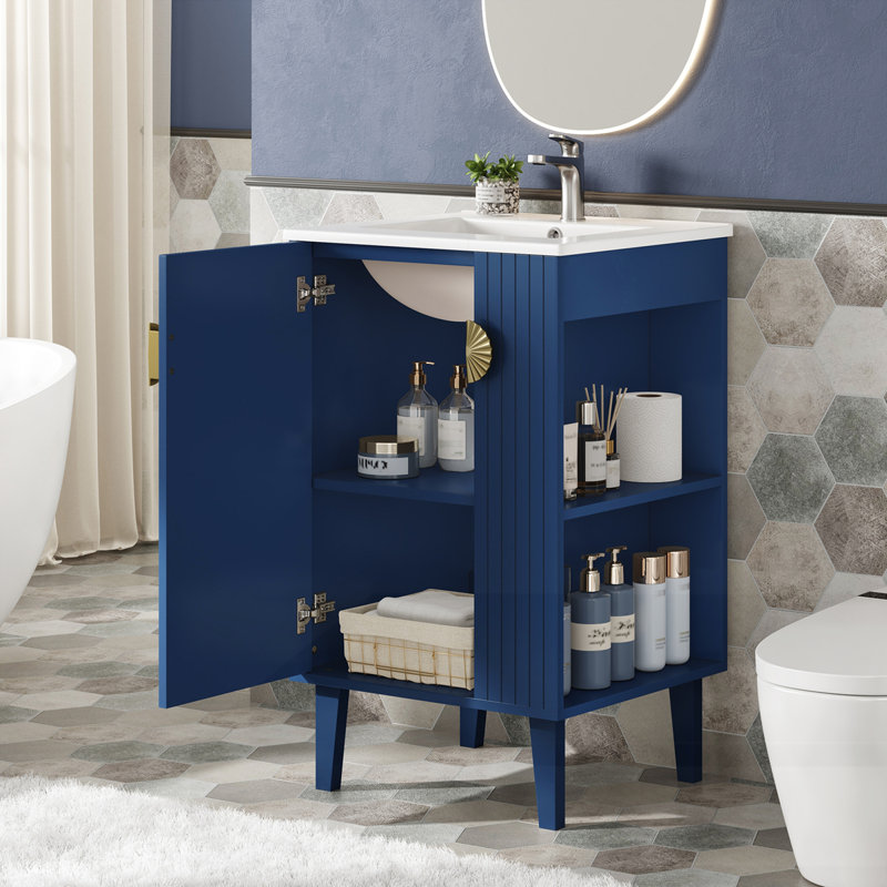 Meuble-lavabo de 20 po avec lavabo en céramique, Bleu