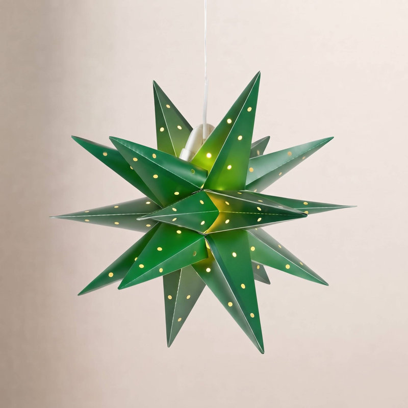 Fold-Flat Moravian Star LED Lantern, 17" H x 17" W x 17" D, Green
