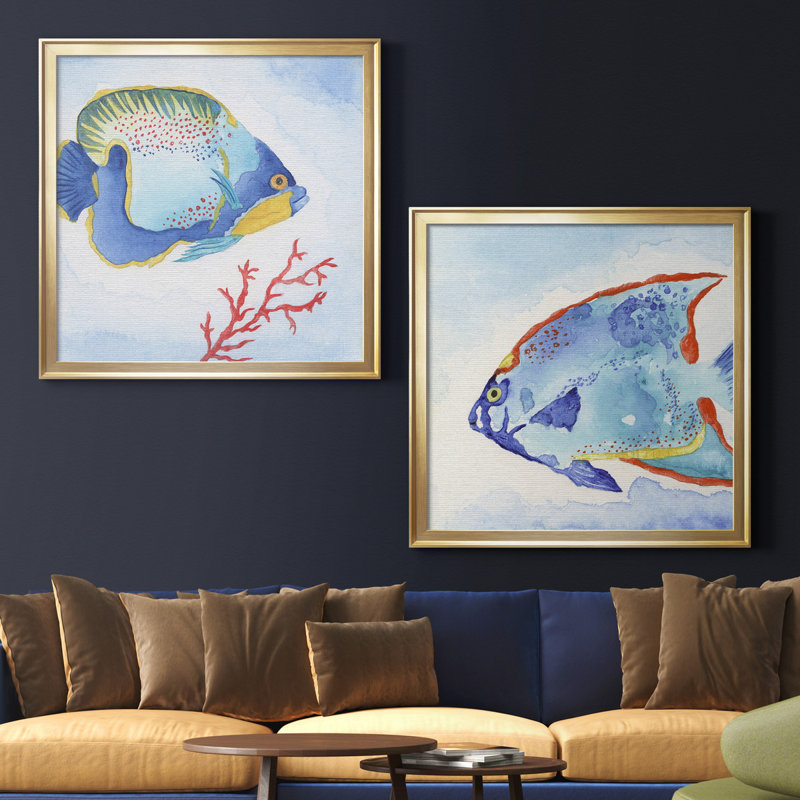 " Galapagos Fish I " 2 - Pieces, Gold Framed Canvas, No Mat, 34.5" H x 69" W x 1.5" D