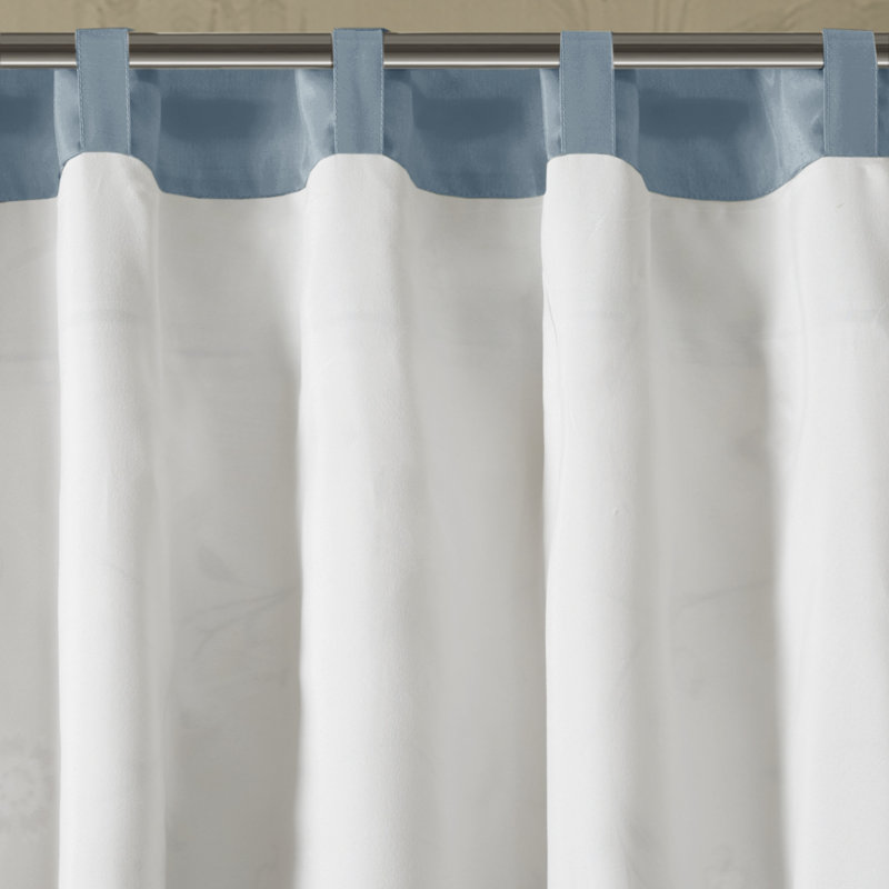 Navy Embroidered Light Filtering Pleated Curtain Panel