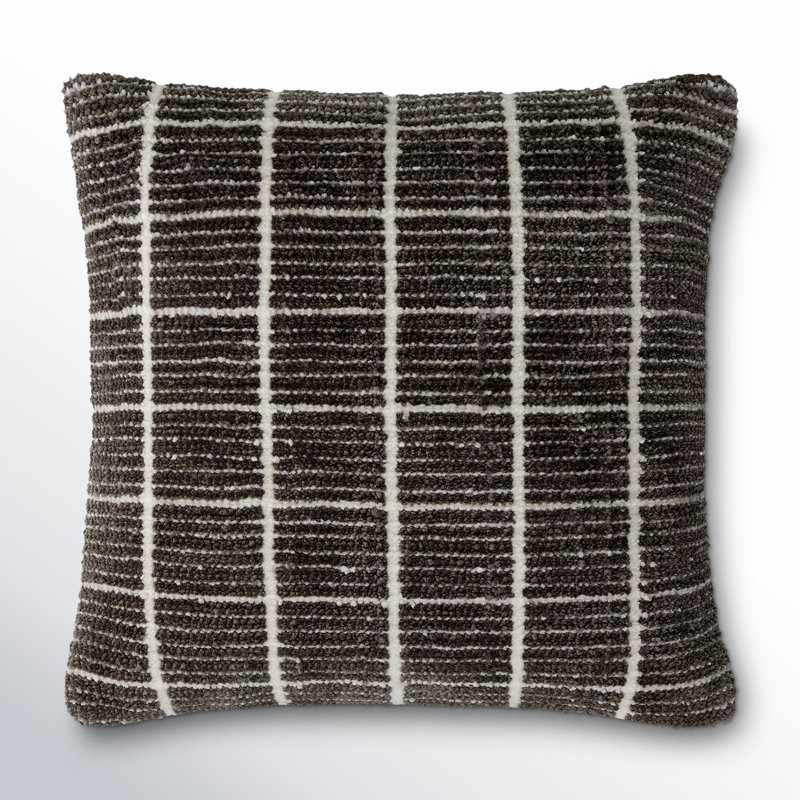 Wanderer Plaid Reversible Throw Pillow, 20" x 20", Gray/White, Down