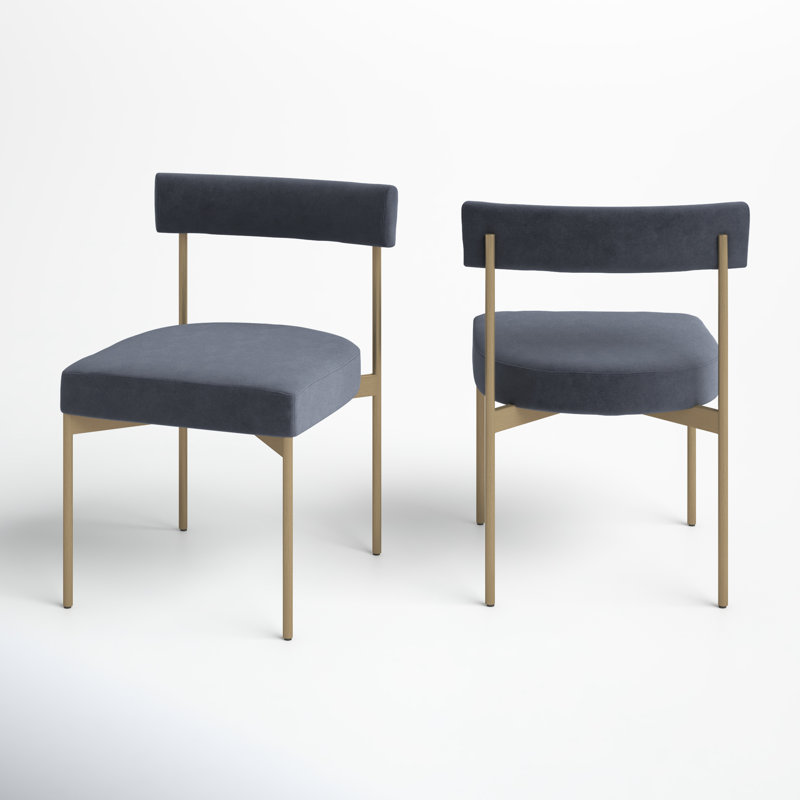 Freida 19.75'' H Upholstered Side Chair, Slate Velvet, Antique Brass