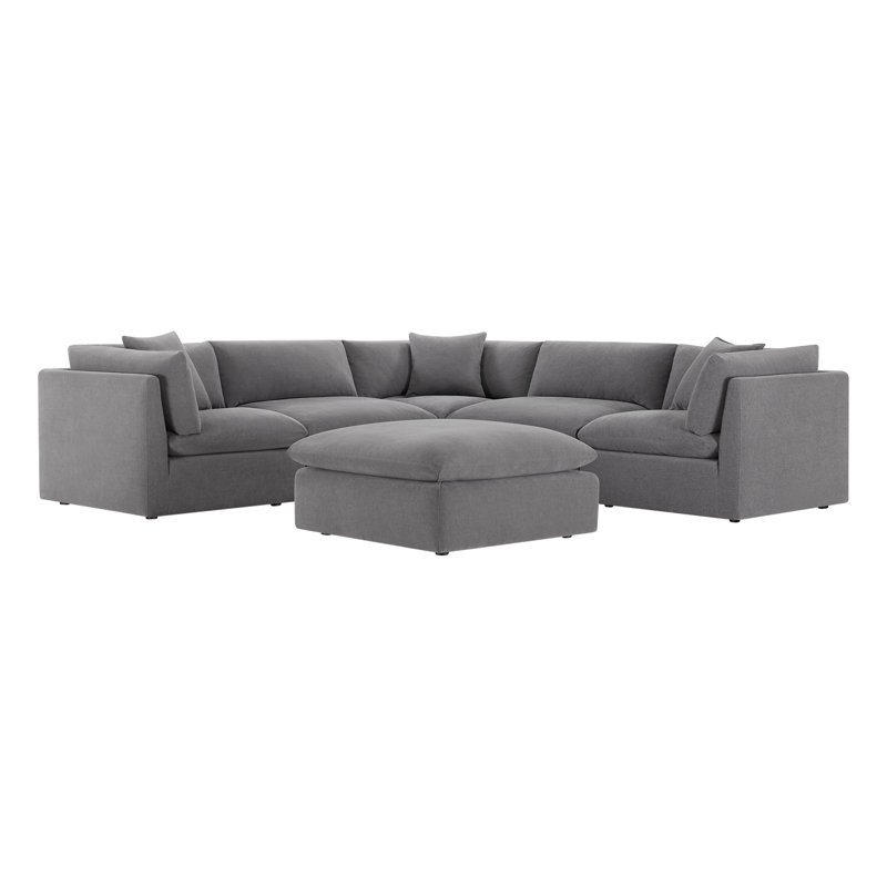 Annabella 121.65" W 6-Piece Modular Corner Sectional with Ottoman, Elite Pewter Textured Performance Chenille
