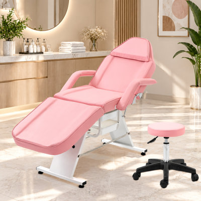 Fauteuil de massage facial réglable en 3 sections avec tabouret hydraulique pour réception, soins du visage et tatouage