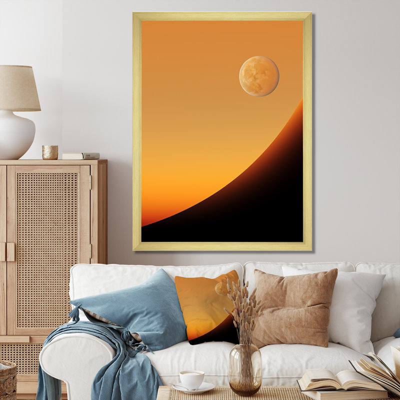 Lune jaune topaze crépuscule, Cadre doré simple, H 32 po x l 16 po x P 1 po