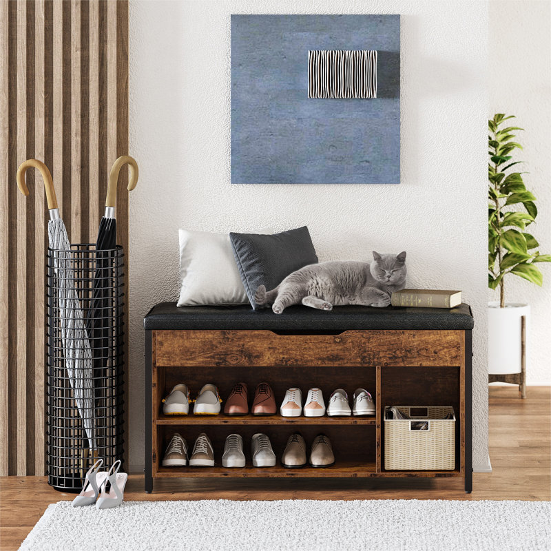 Shoe Storage Bench for Entryway, 7 Pair Shoe rack with Hidden Storage 35.4"/39.4" W, Brown, 90CM