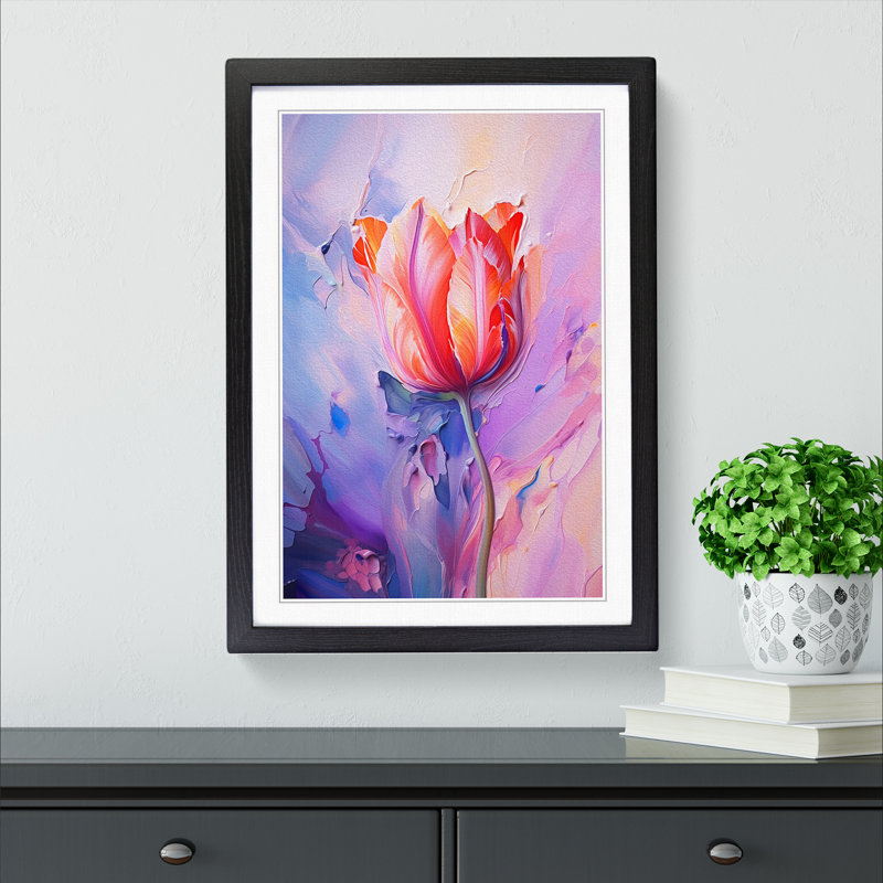 Tulip Flower Abstract - Single Picture Frame Print on Wood, 34cm H x 25cm W, Black Framed