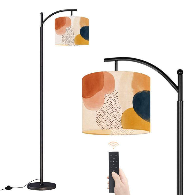 Lampe sur pied à arc avec abat-jour réglable formes aquarelles abstraites tons chauds lampe sur pied à pois 3 températures de couleur à haut gradateur avec interrupteur au pied pour la chambre à coucher