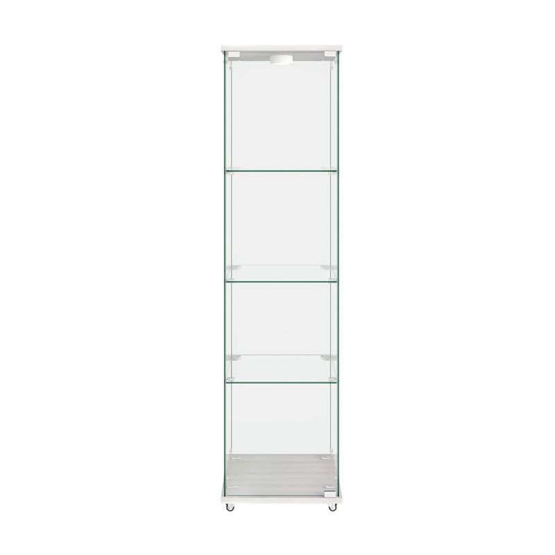 Modern Glass Display Cabinet with LED lights, Quick-assembly Antique Cabinet, Tempered Glass Bookshelf, Suitable for Living Room and Bedrooms, 1-door 4-shelf