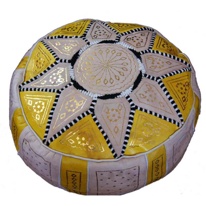 Atkinson Leather Pouf, Yellow Genuine Leather
