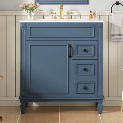 30" Bathroom Vanity With Ceramic Sink, Small Bathroom Sink Cabinet, Modern Cabinet With 2 Drawers And Adjustable Shelf