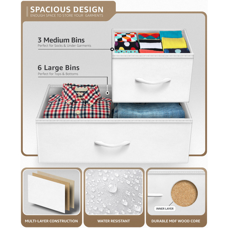 White 9-Drawer Dresser with Steel Frame and Wood Top